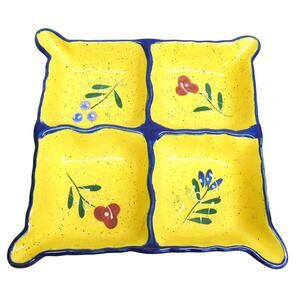 Baum Bros Divided Serving Tray 12.5" Dish Blue Floral Collection Platter Tuscan